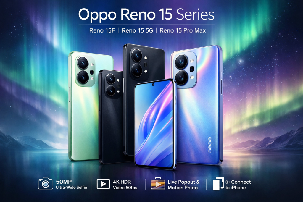 Oppo Reno 15 Series dengan desain Aurora, kamera selfie 50 MP ultrawide, dan fitur AI kreatif dalam tampilan premium
