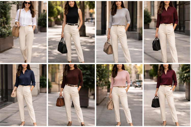 12 Warna Baju Cocok dengan Celana Cream, Stylish & Kekinian