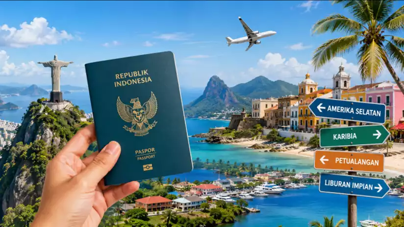 Pemandangan destinasi wisata di Brasil, Peru, Kolombia, dan Barbados yang memberikan fasilitas bebas visa bagi pemegang paspor Indonesia.